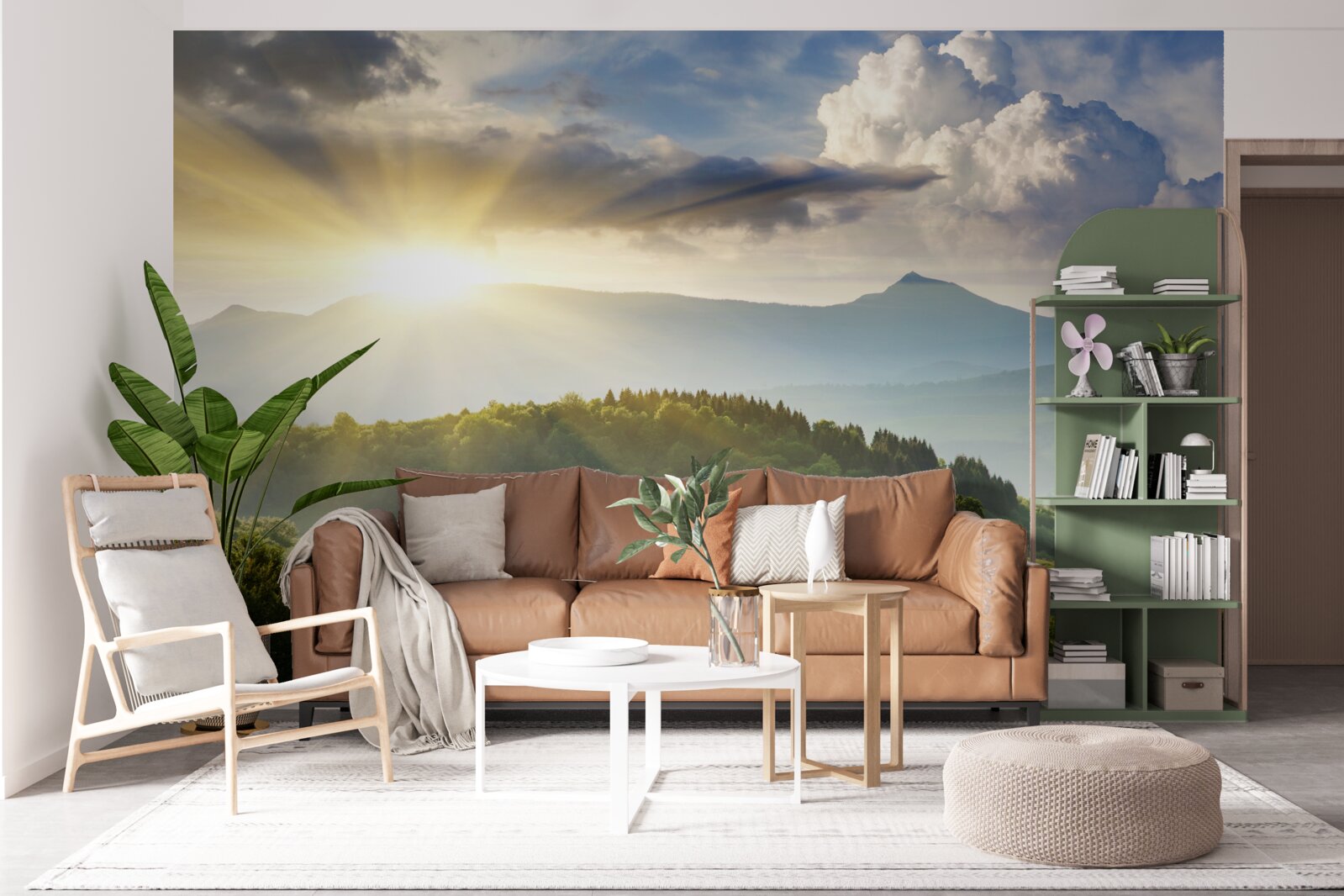 Fotobehang ochtendzon over de bergtoppen