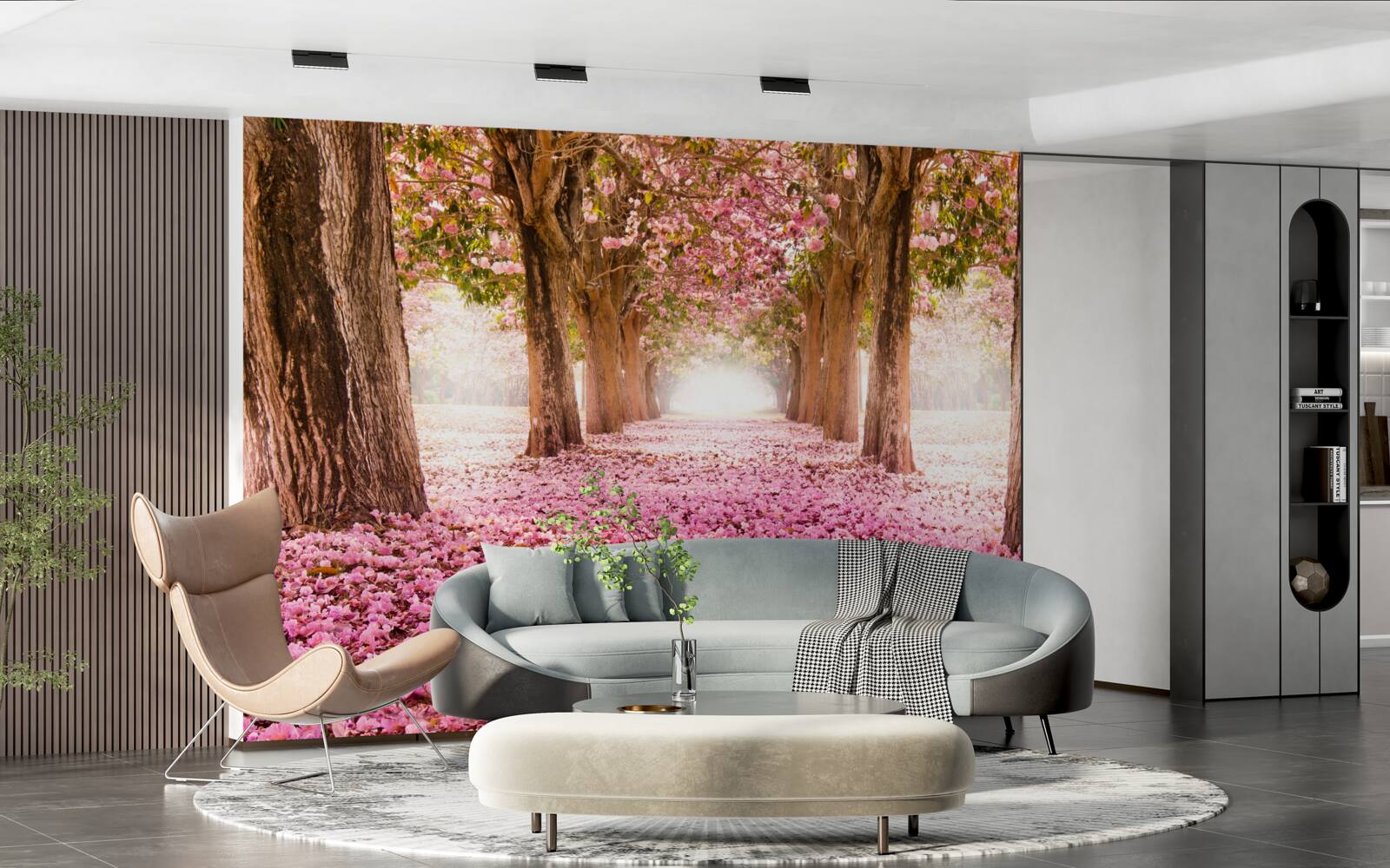 Fotobehang roze sakura bedekte de steeg