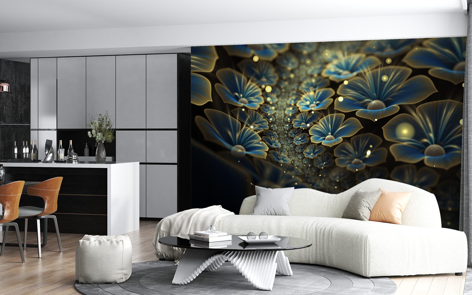 Fotobehang ongewone bloemen in neonstijl