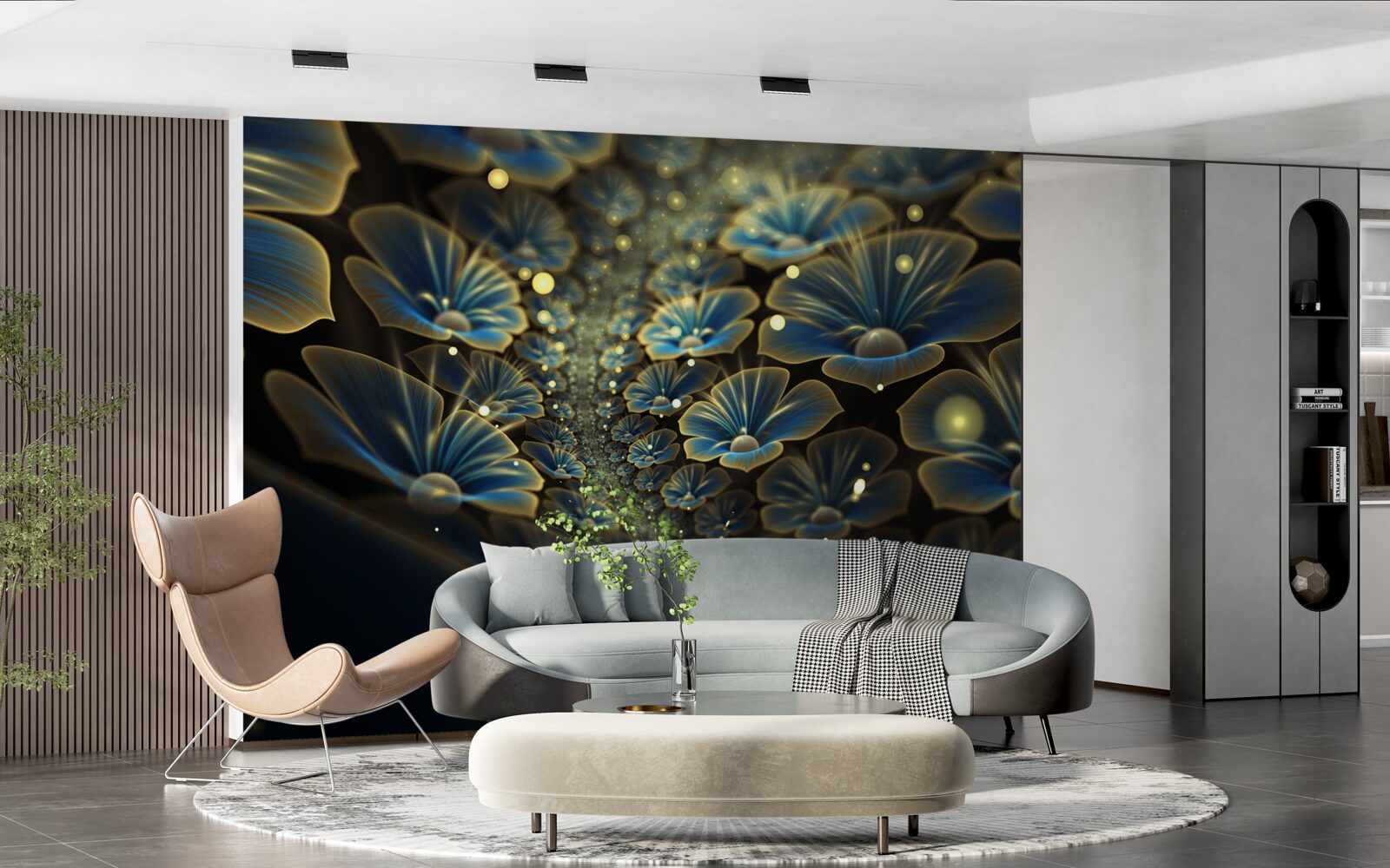 Fotobehang ongewone bloemen in neonstijl