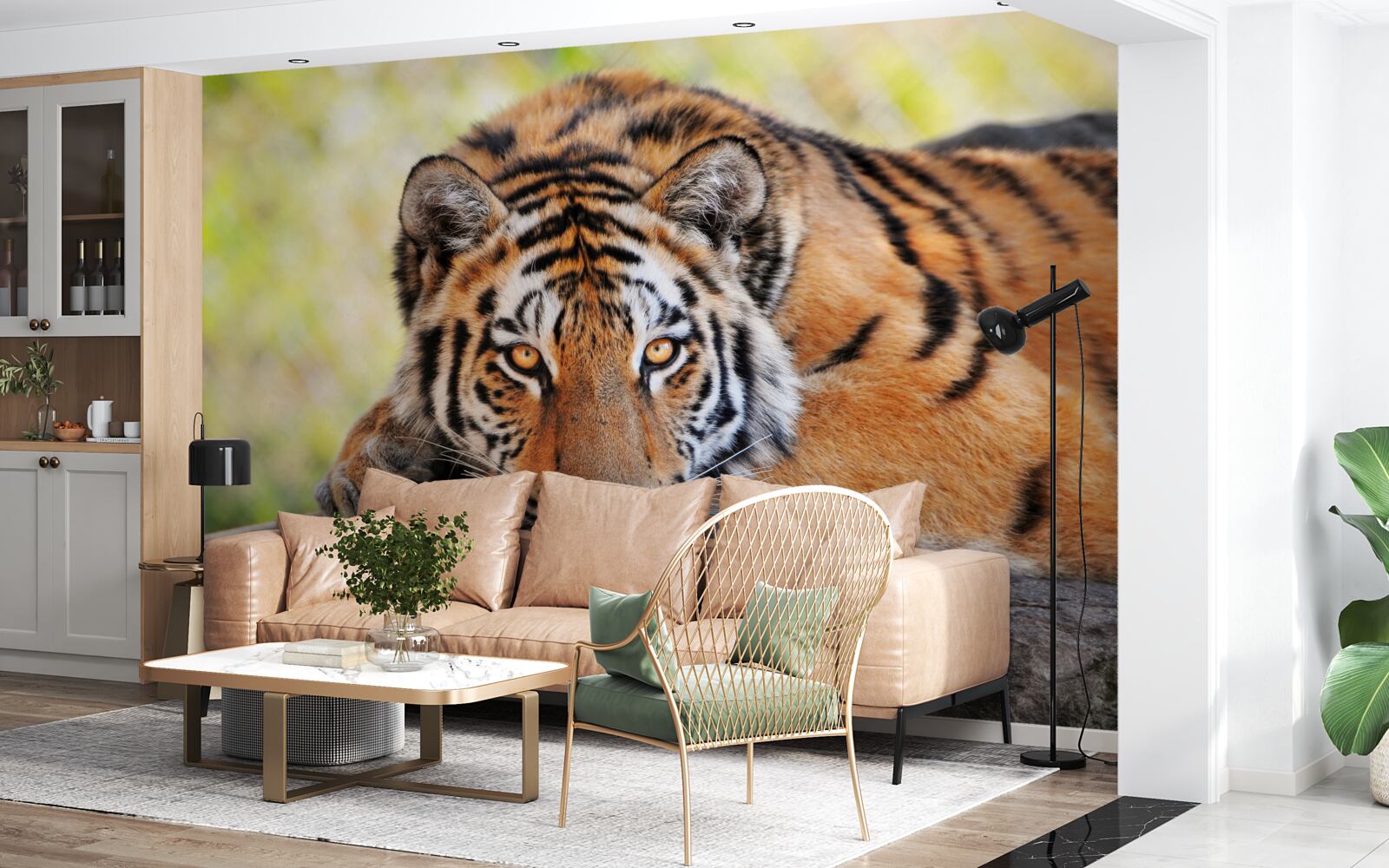Fotobehang tijger roofdier in hinderlaag