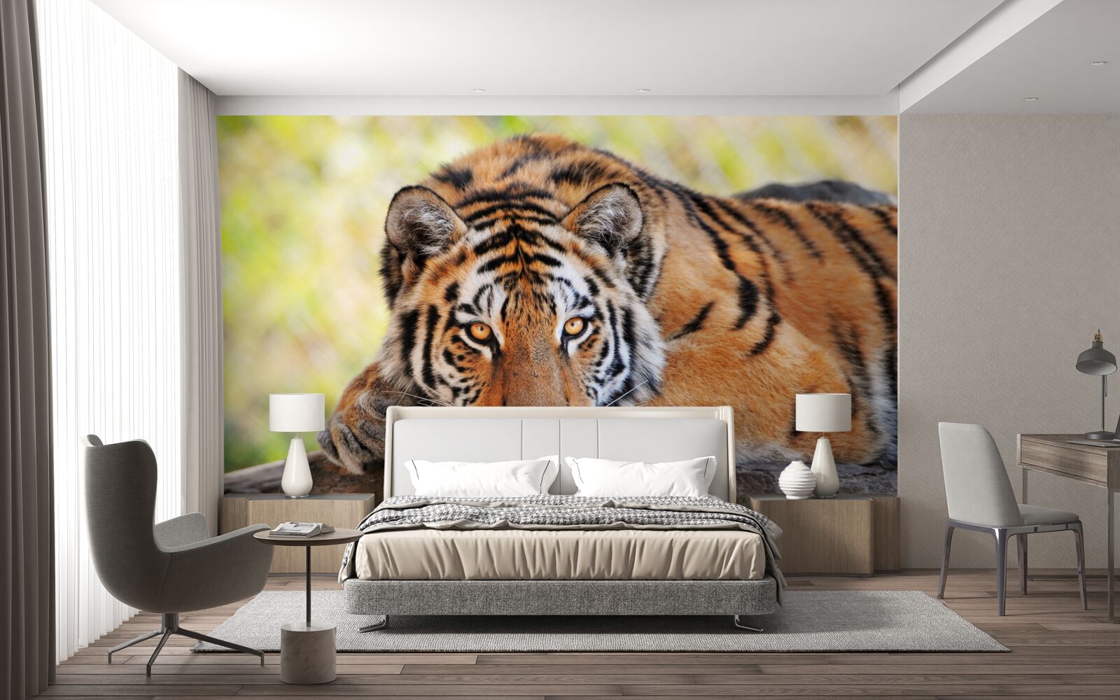 Fotobehang tijger roofdier in hinderlaag