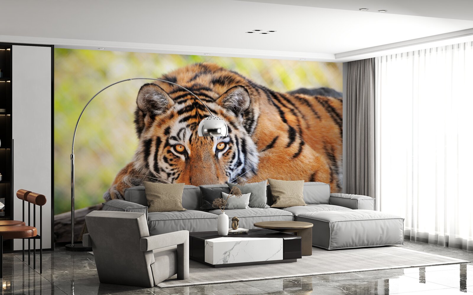 Fotobehang tijger roofdier in hinderlaag