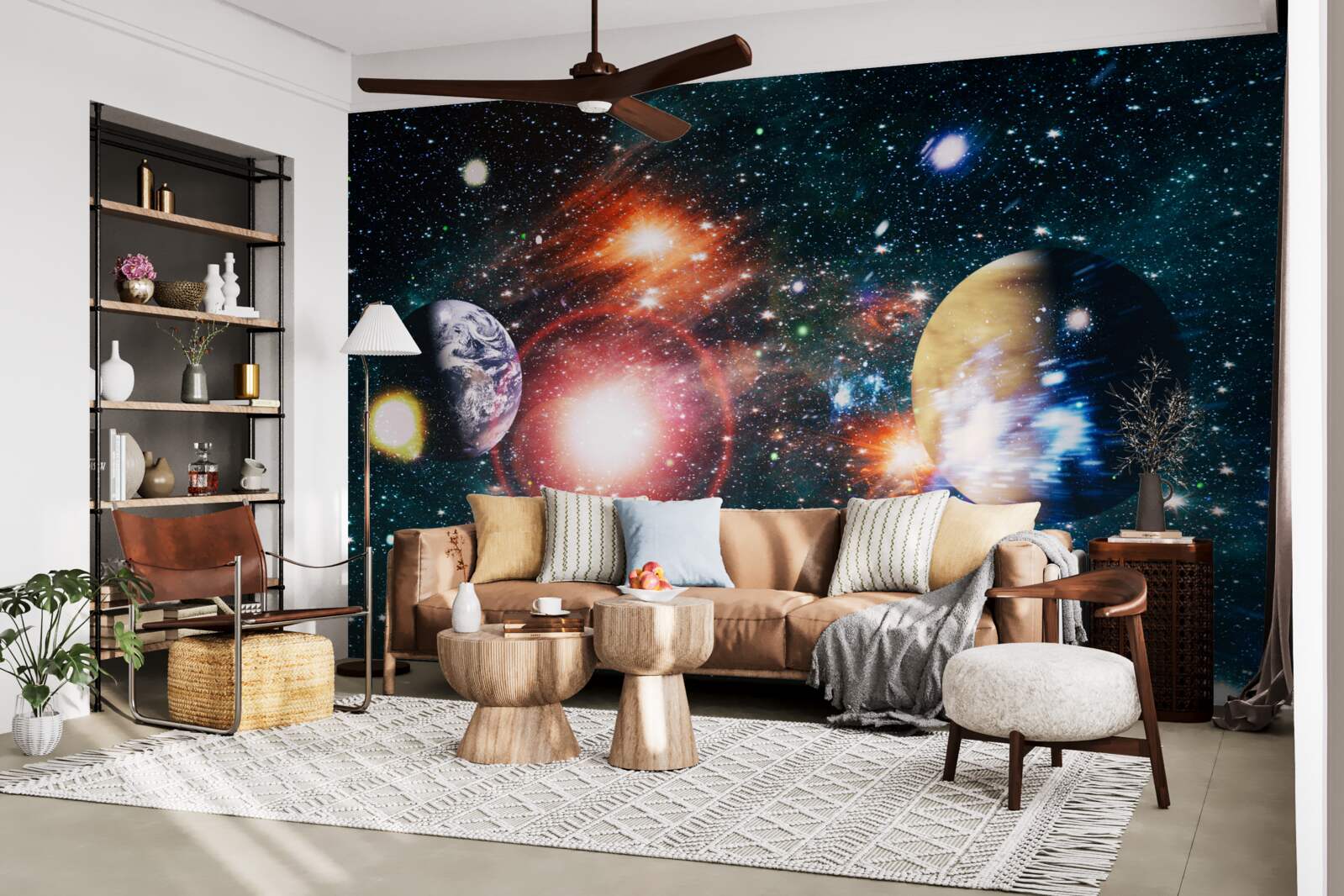 Fotobehang een sterrenhemel in een mistige nacht