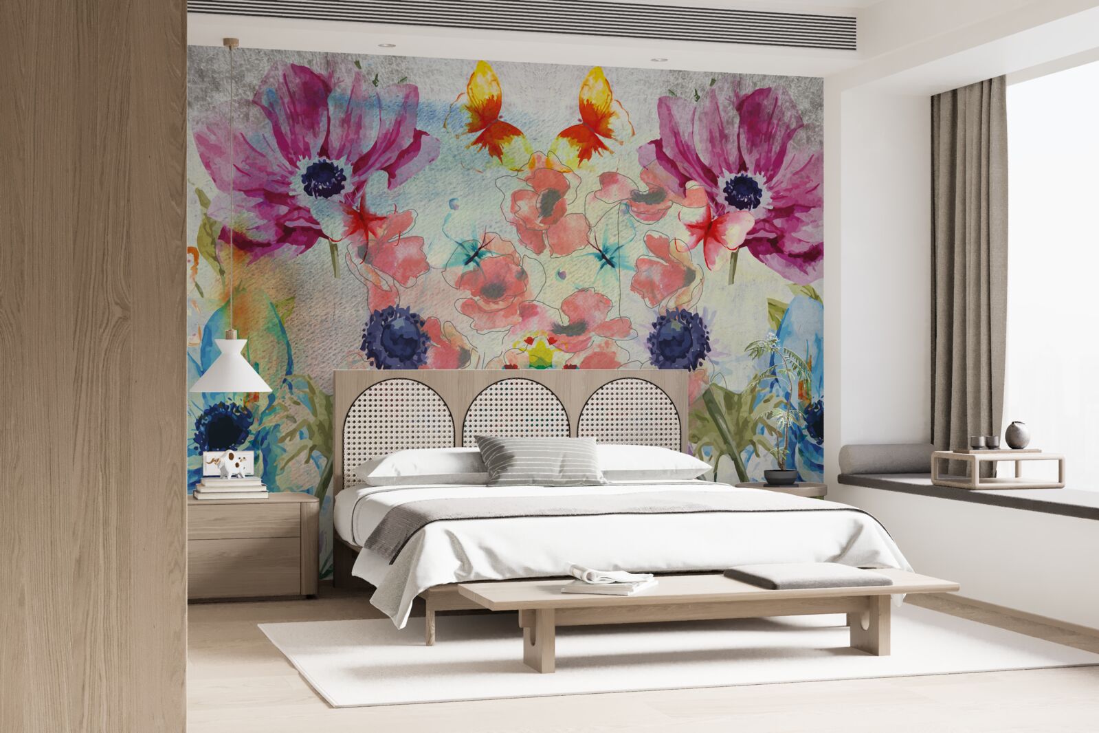 Fotobehang bloemen geschilderd in verschillende tinten waterverf