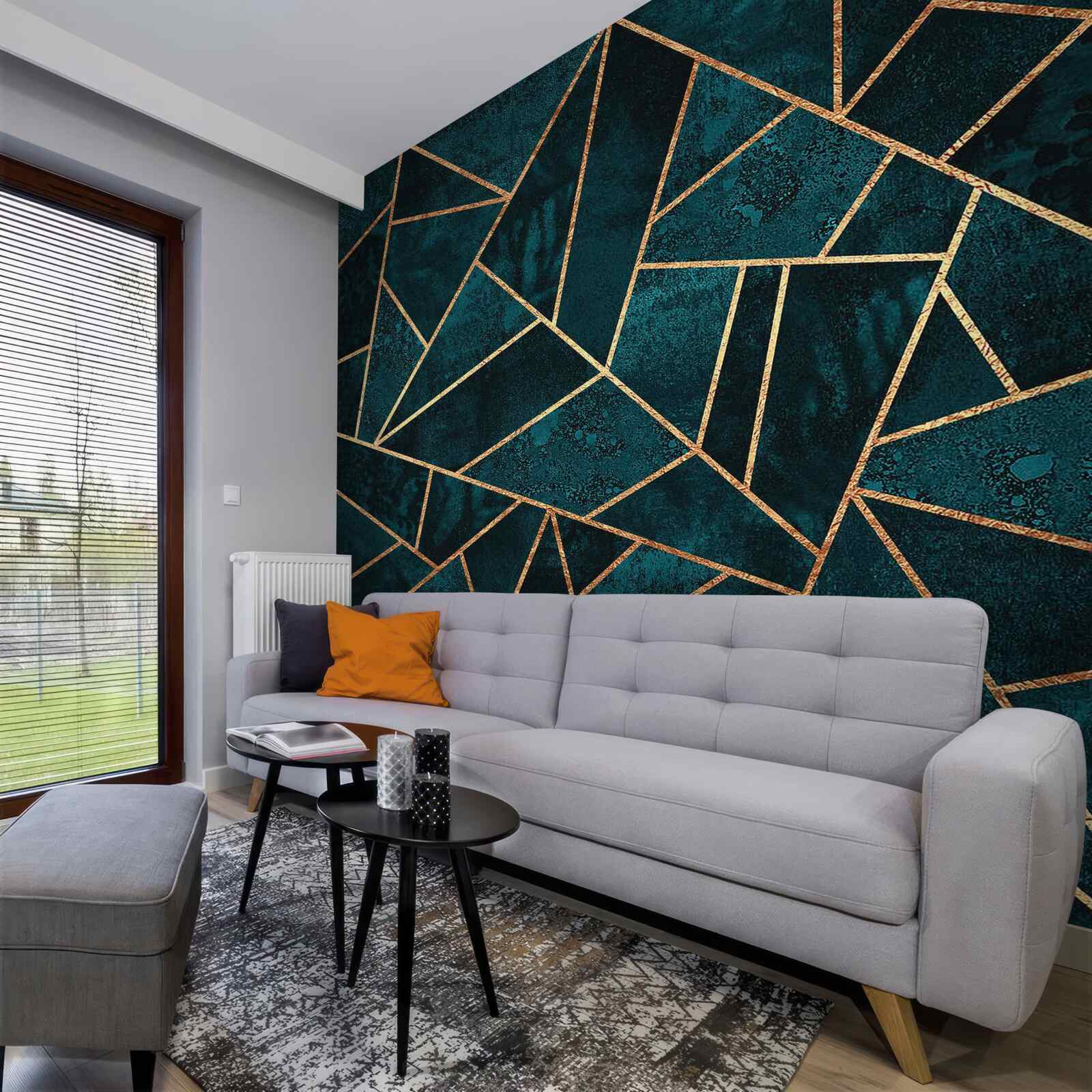 Fotobehang mozaïek in smaragd- en goudtinten