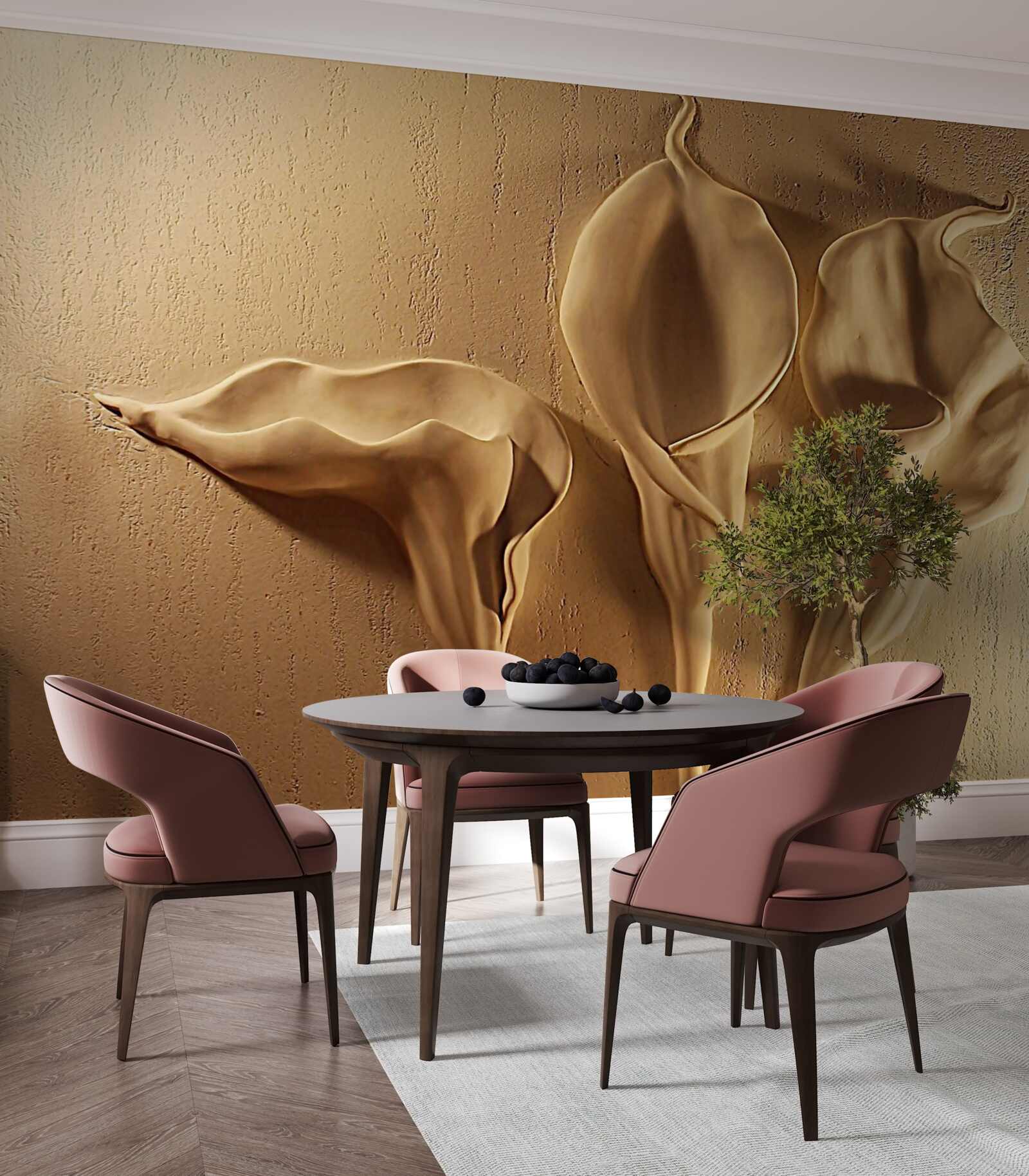 Fotobehang calla lelies van zand op de muur
