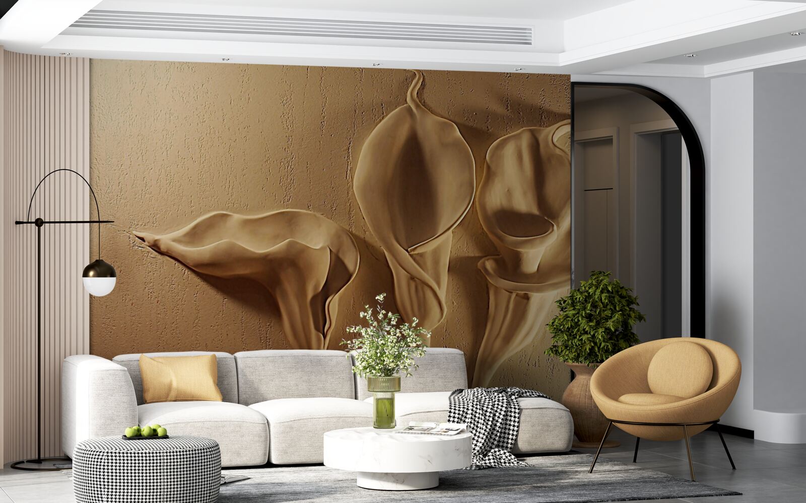 Fotobehang calla lelies van zand op de muur