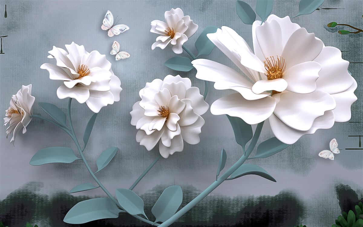 Fotobehang mooie grote witte bloemen
