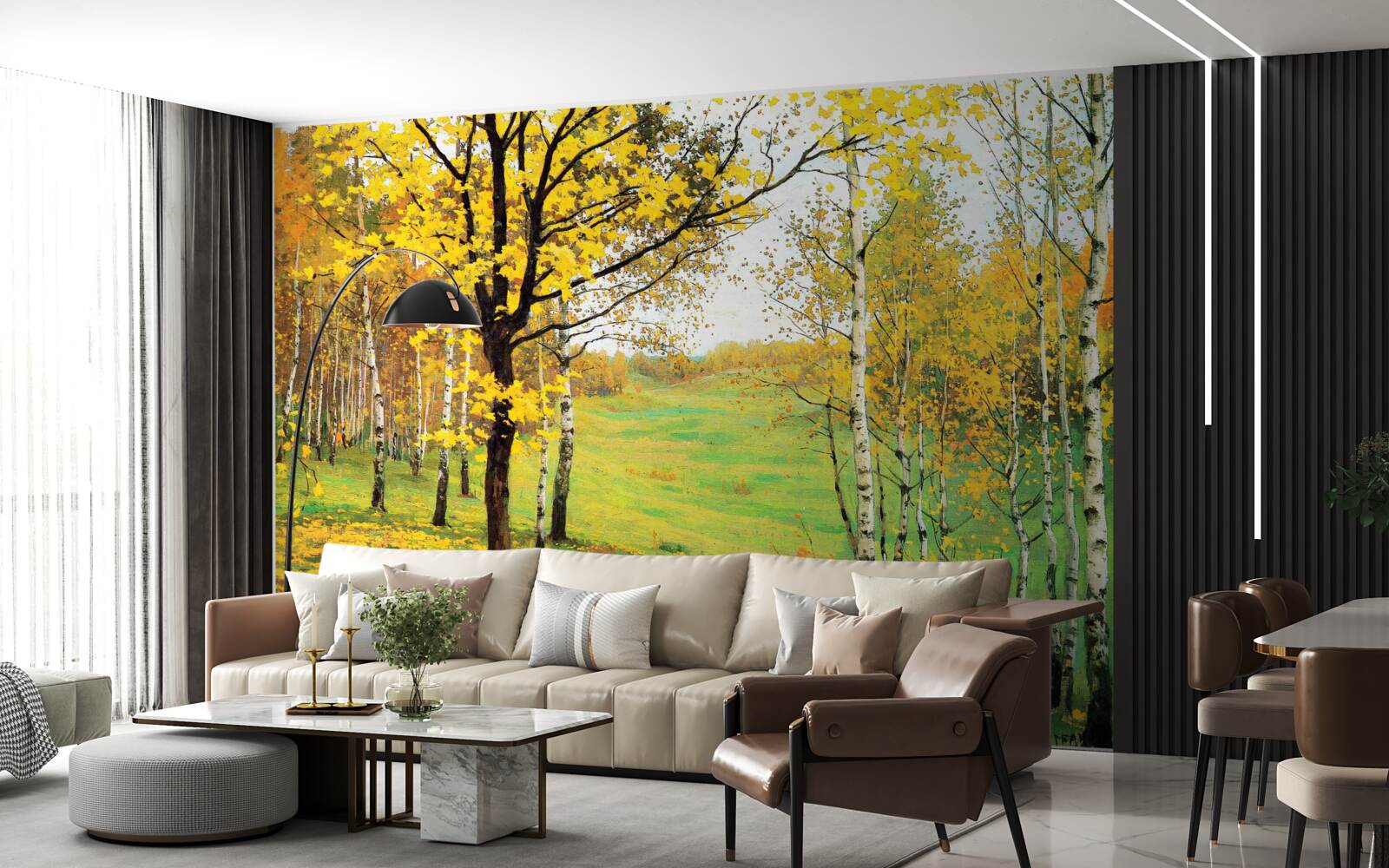 Fotobehang Het herfstbos is gehuld in verbazingwekkende tinten