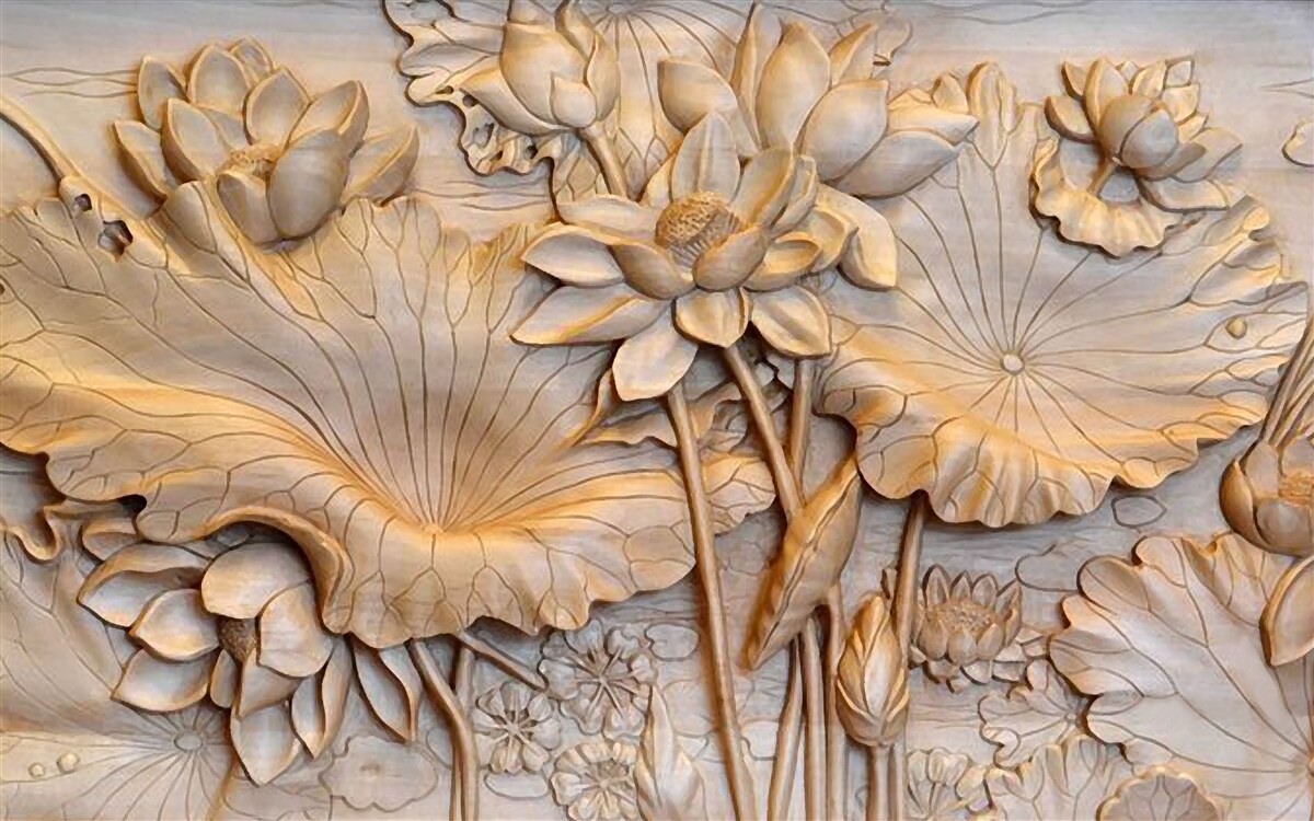 Fotobehang compositie van bloemen en bladeren in een ordelijk arrangement