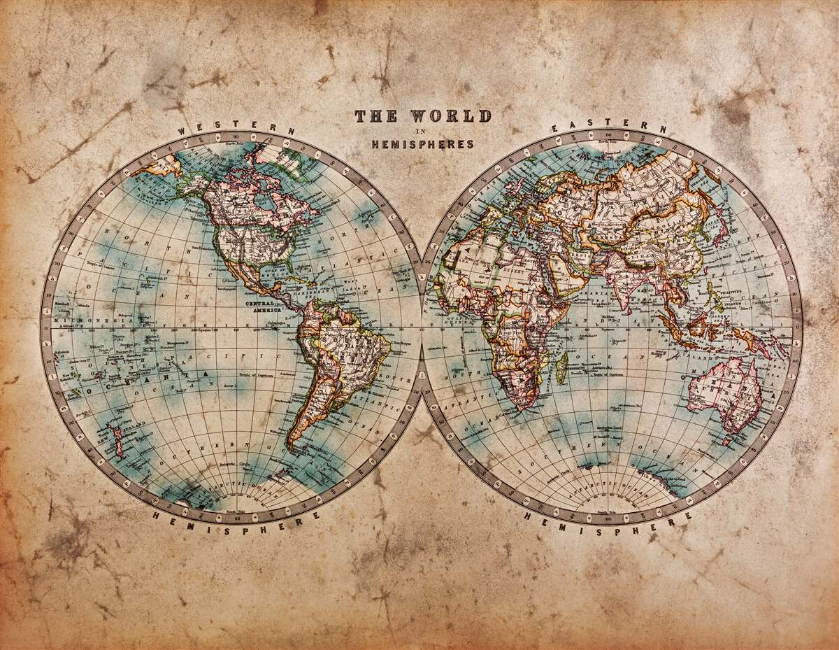 Fotobehang tweedelige oude geografische atlas