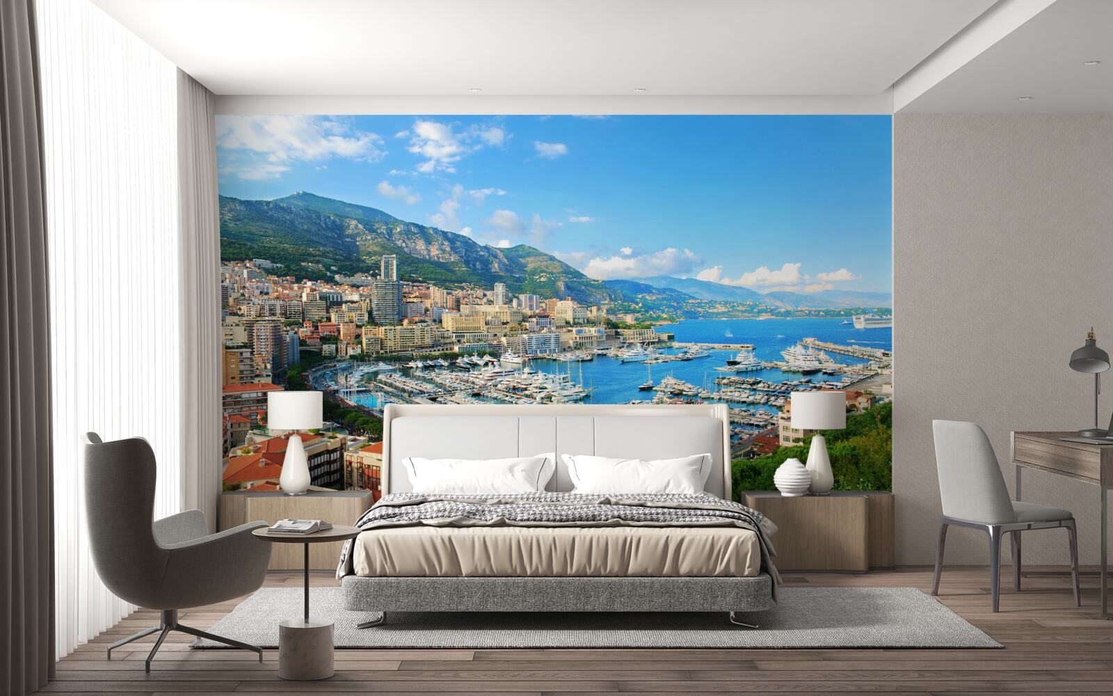 Fotobehang monaco is een baai waar veel jachten samenkomen