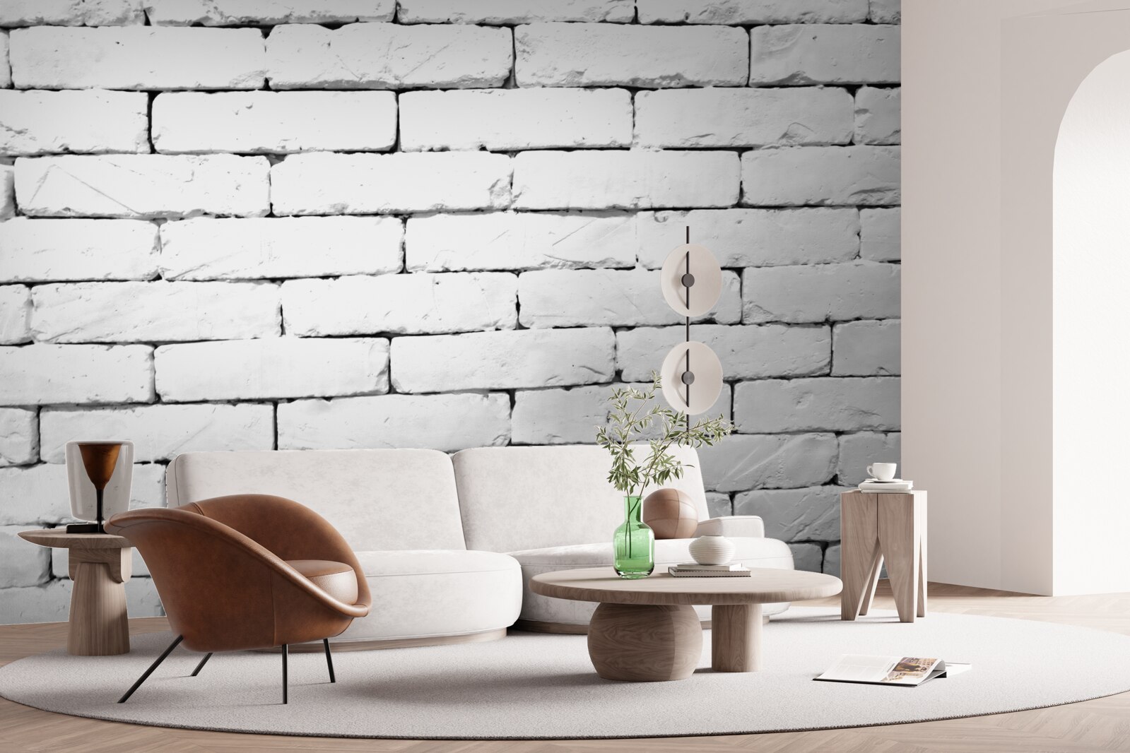 Fotobehang Bakstenen muur, zorgvuldig bewerkt in wit