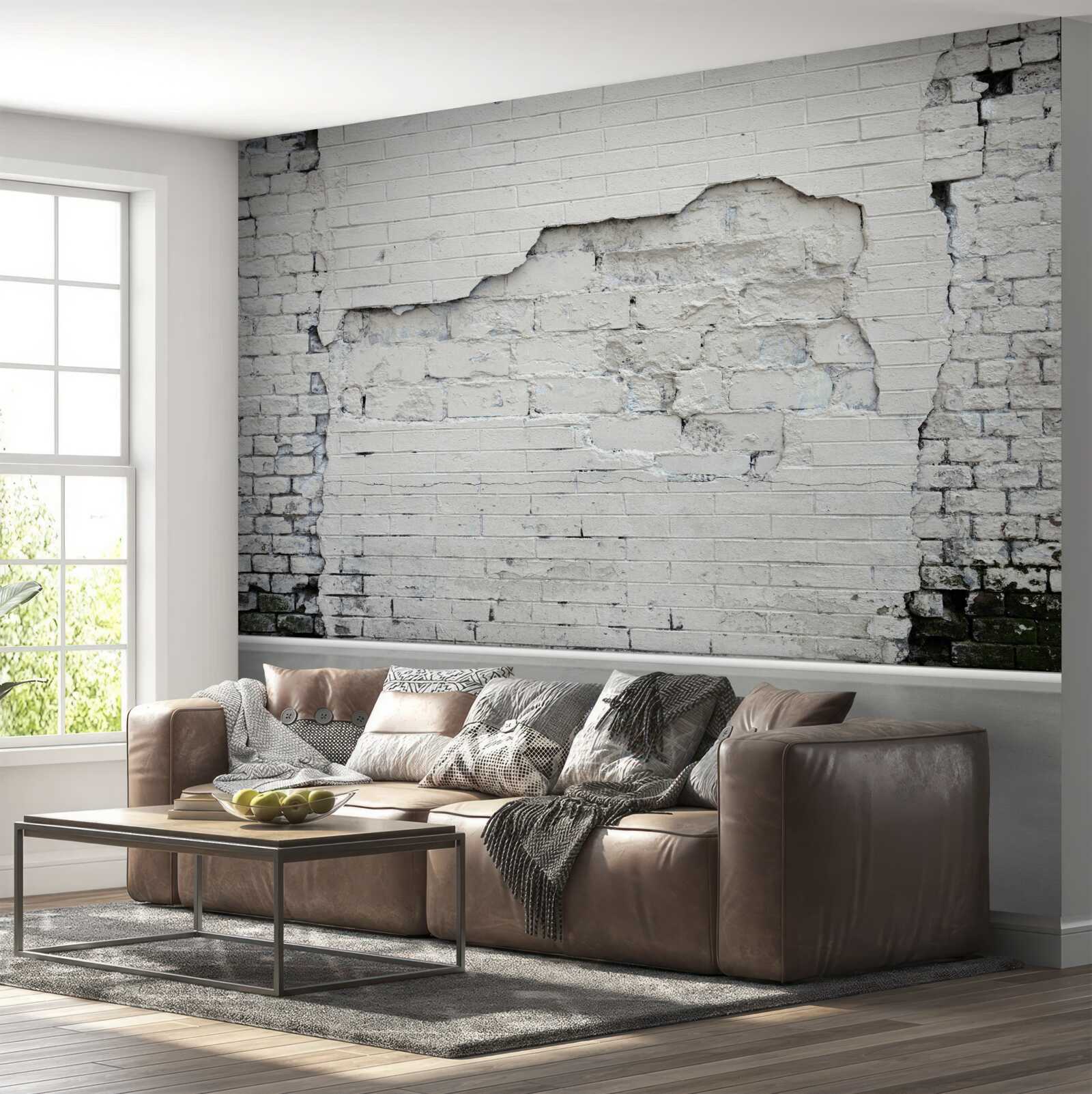 Fotobehang antieke sneeuwwitte bakstenen muur