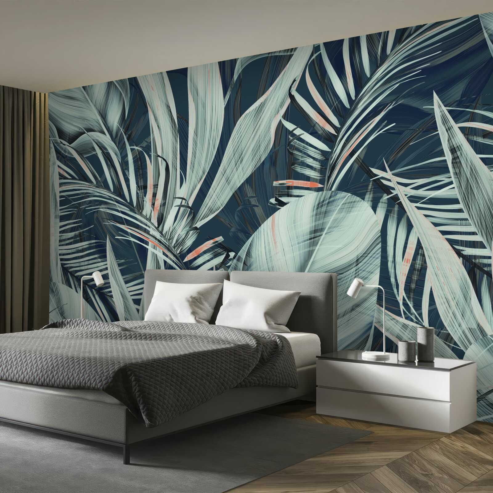 Fotobehang witte varenblaadjes 's avonds