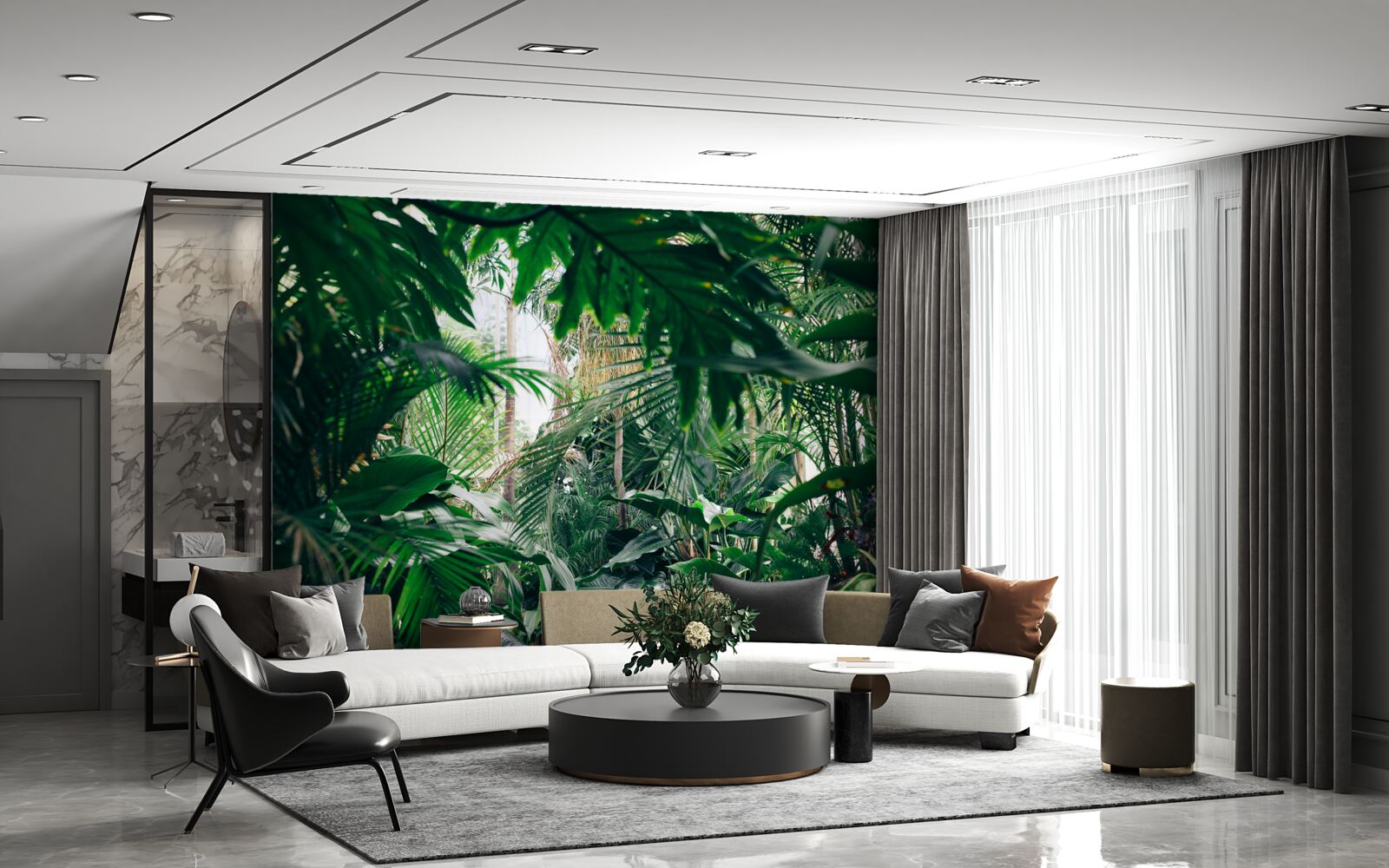 Fotobehang de groene jungle wordt verlicht door licht