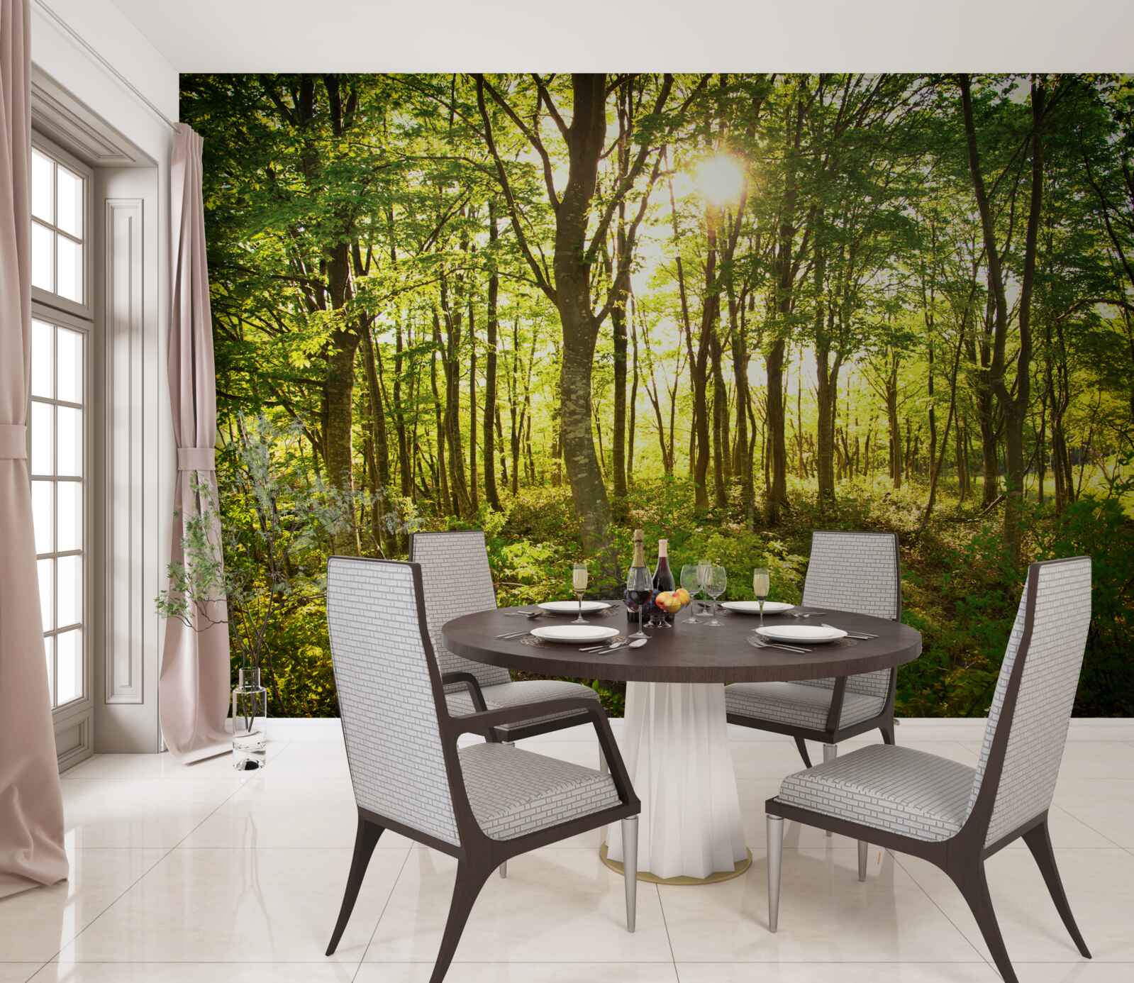 Fotobehang zonlicht verlicht het espenbos