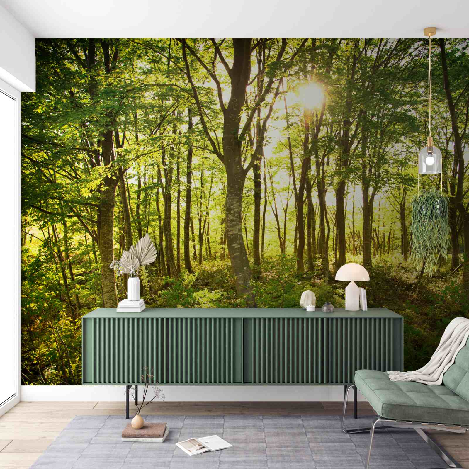 Fotobehang zonlicht verlicht het espenbos