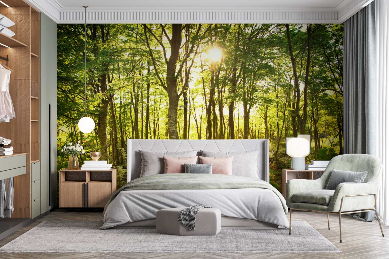 Fotobehang zonlicht verlicht het espenbos