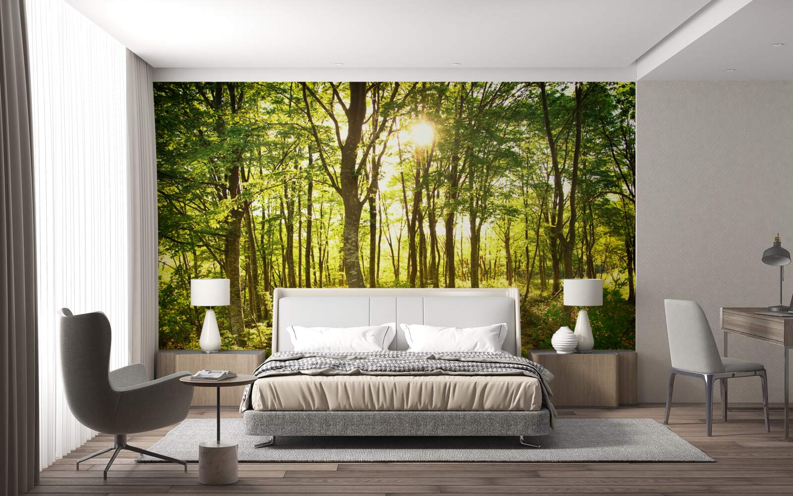 Fotobehang zonlicht verlicht het espenbos