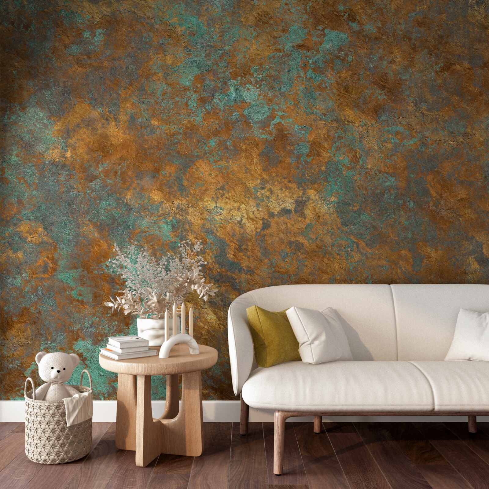 Fotobehang bronzen reflecties met turkooizen nuances