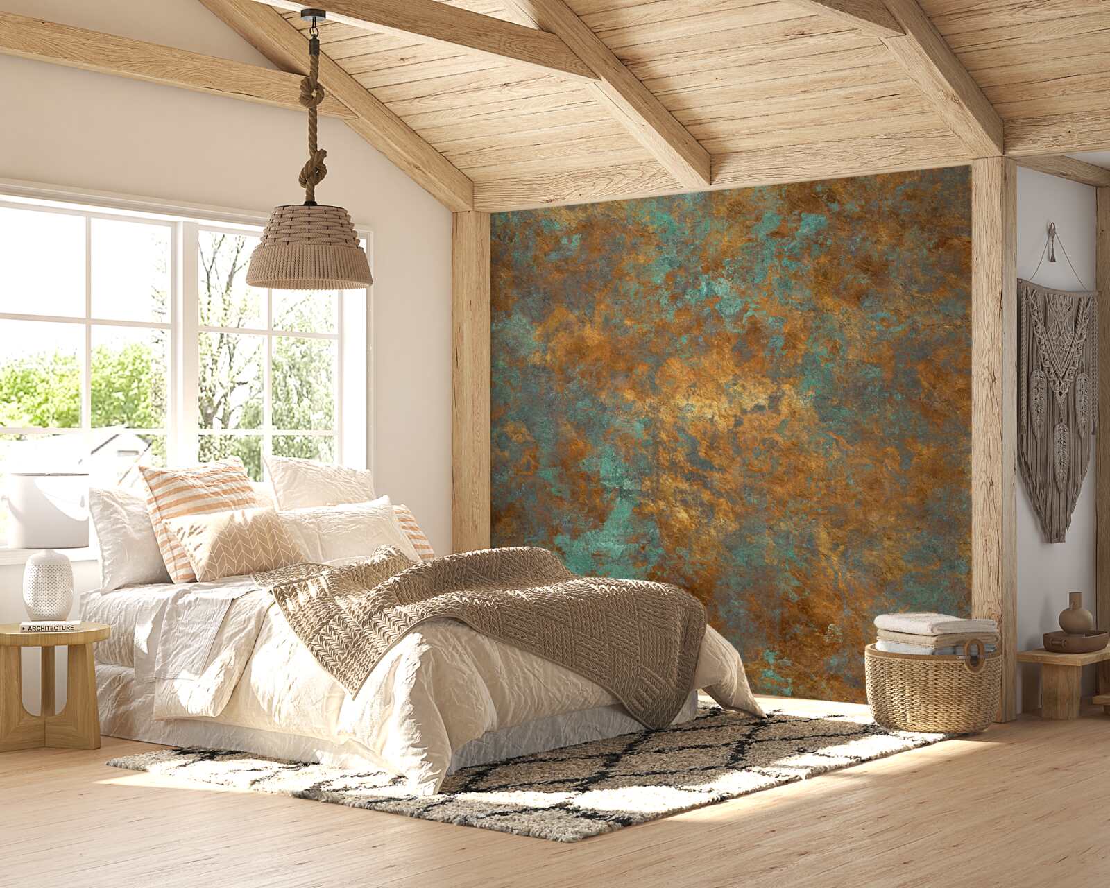 Fotobehang bronzen reflecties met turkooizen nuances