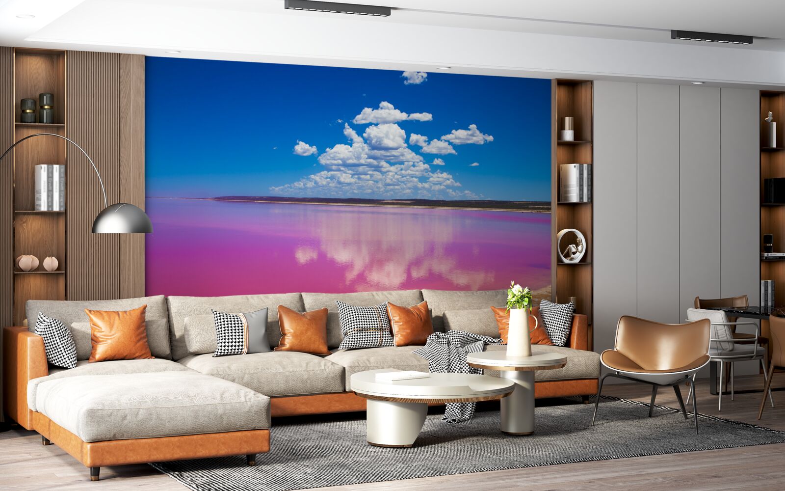Fotobehang hutt lagoon met roze water