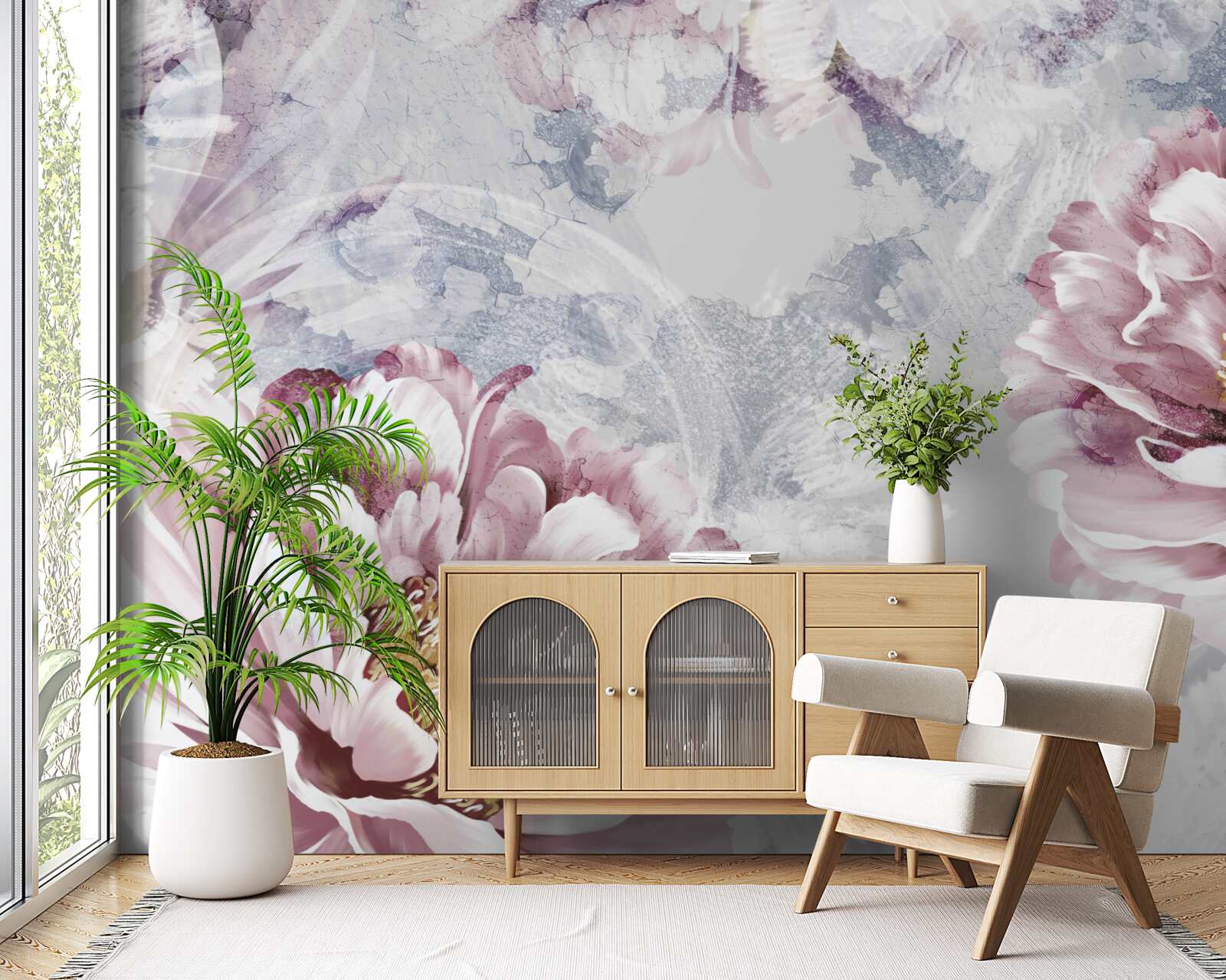 Fotobehang grote roze pioenrozen