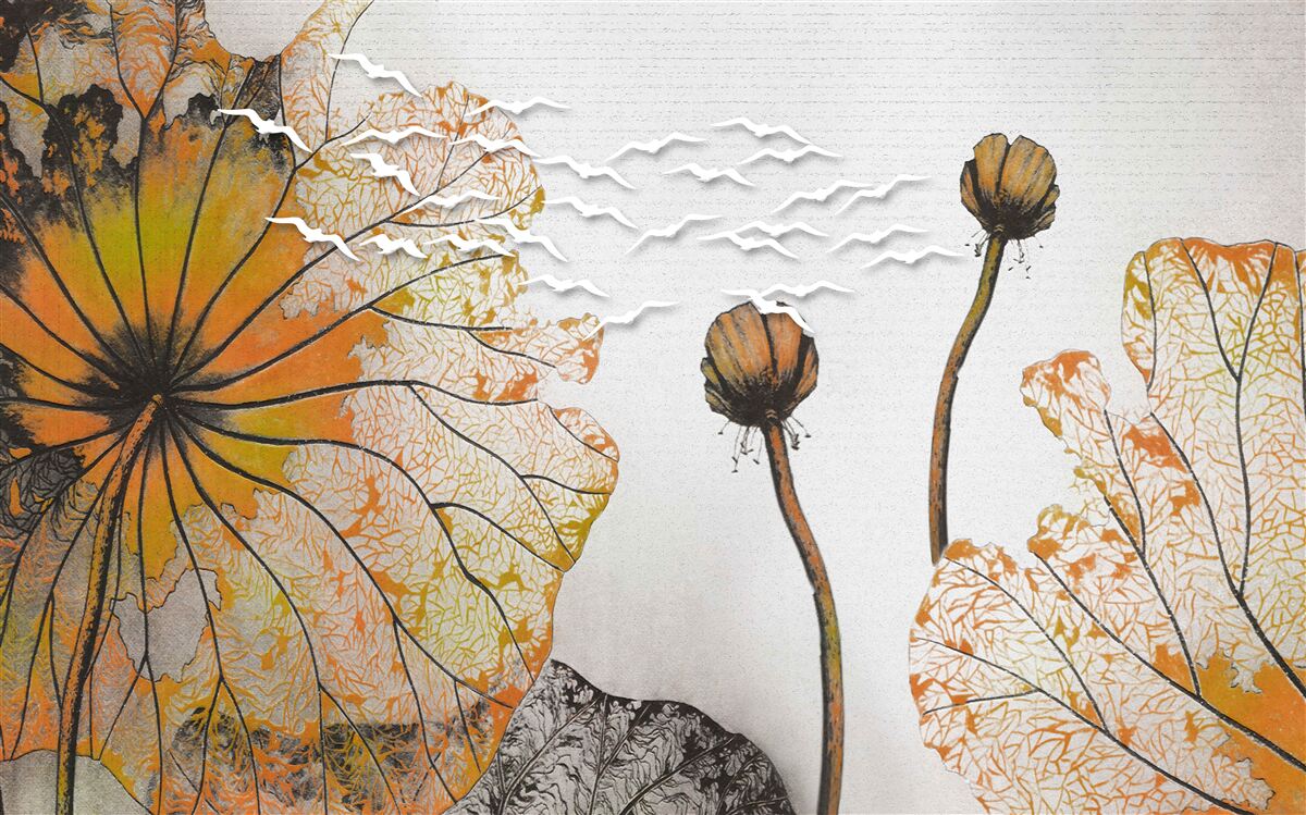 Fotobehang grote bloemen en hun ongeopende knoppen