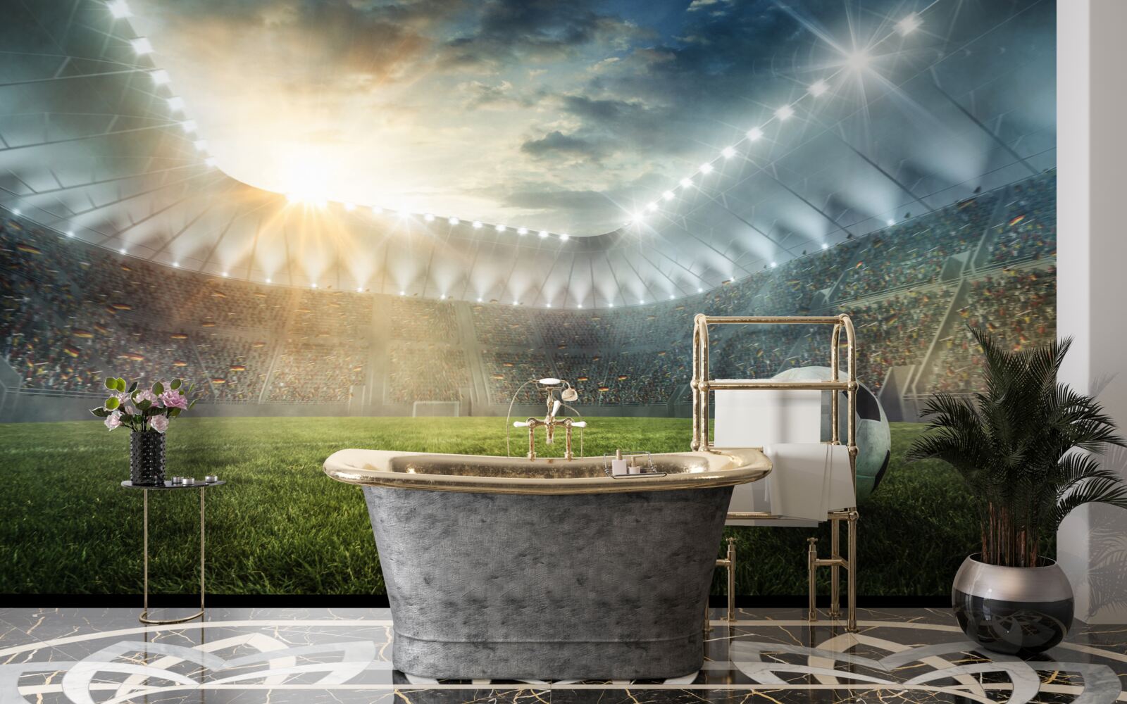 Fotobehang voetbal is op het veld