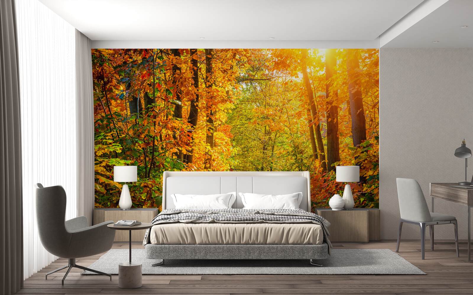 Fotobehang zonsondergang met herfstzon
