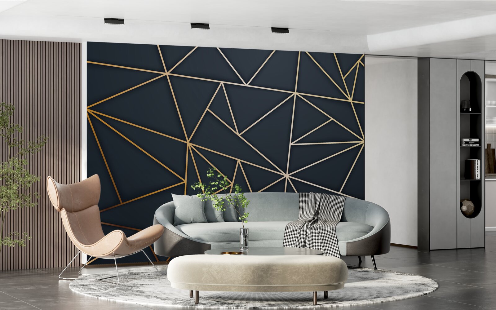 Fotobehang vormen gevormd door gouden lijnen