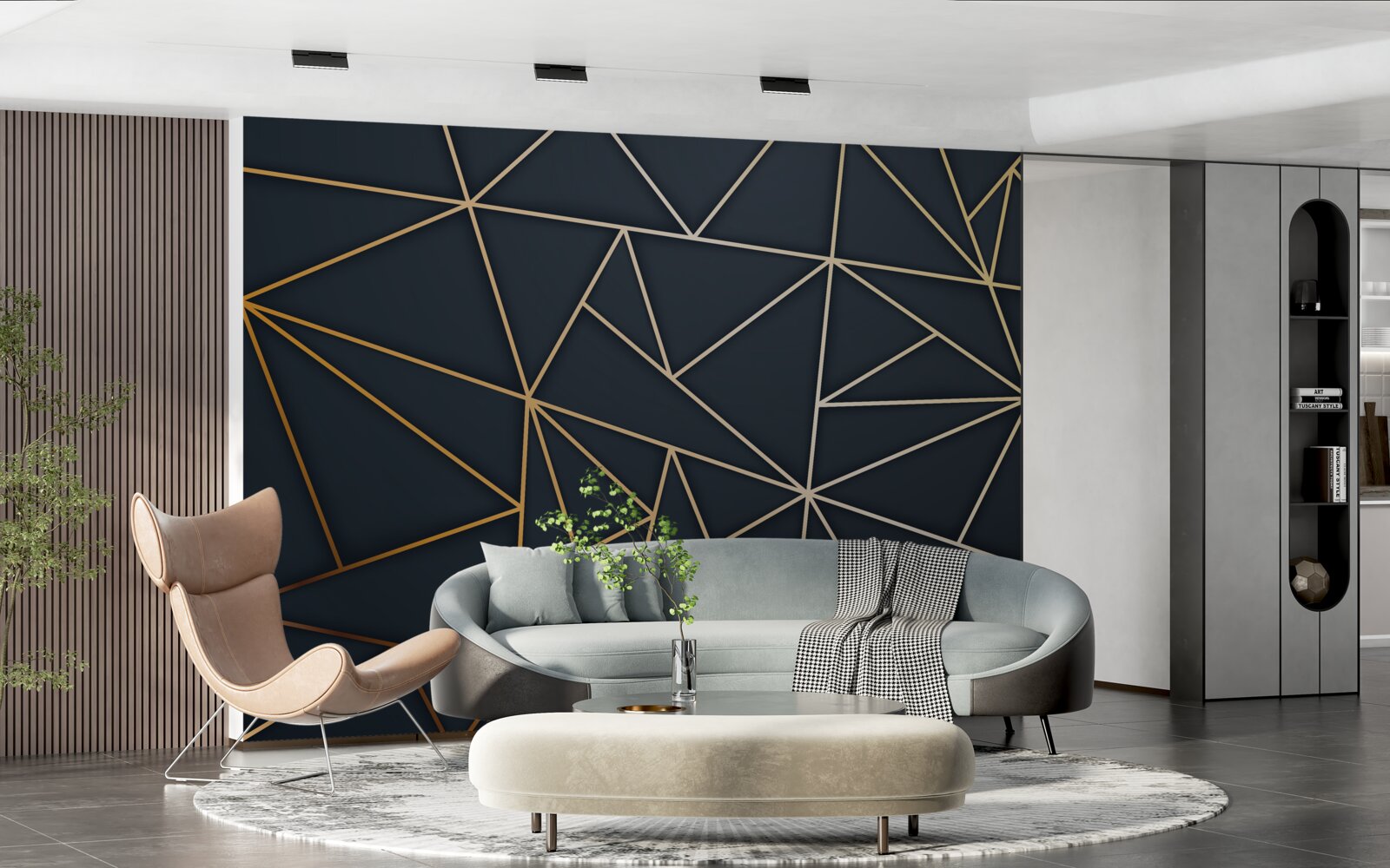 Fotobehang vormen gevormd door gouden lijnen