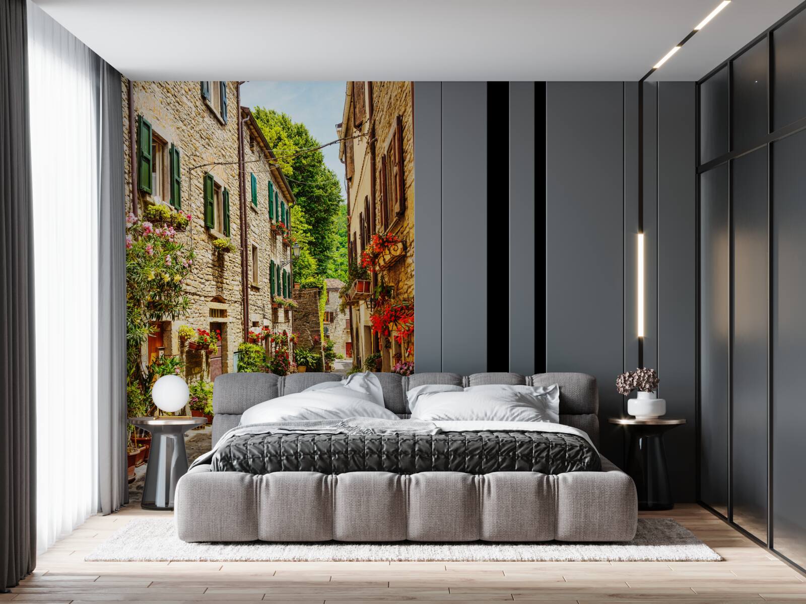 Fotobehang promenade omgeven door groen