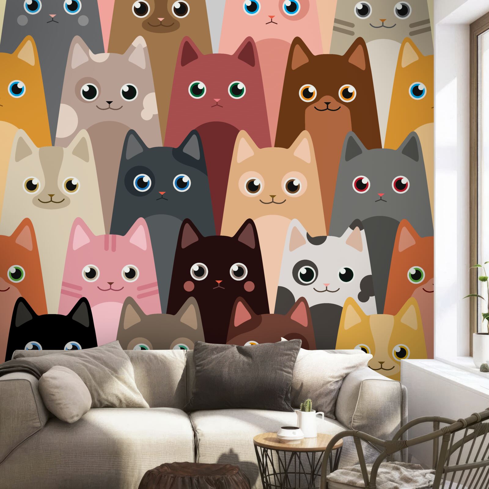 Fotobehang veel katten met veel ogen