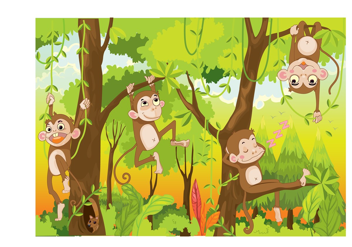 Fotobehang apen klimmen in bomen
