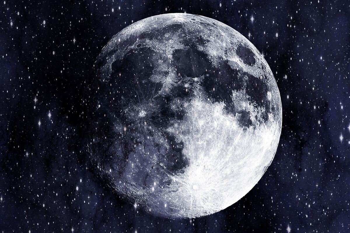 Fotobehang een grote afbeelding van de maan is zichtbaar tussen de sterren