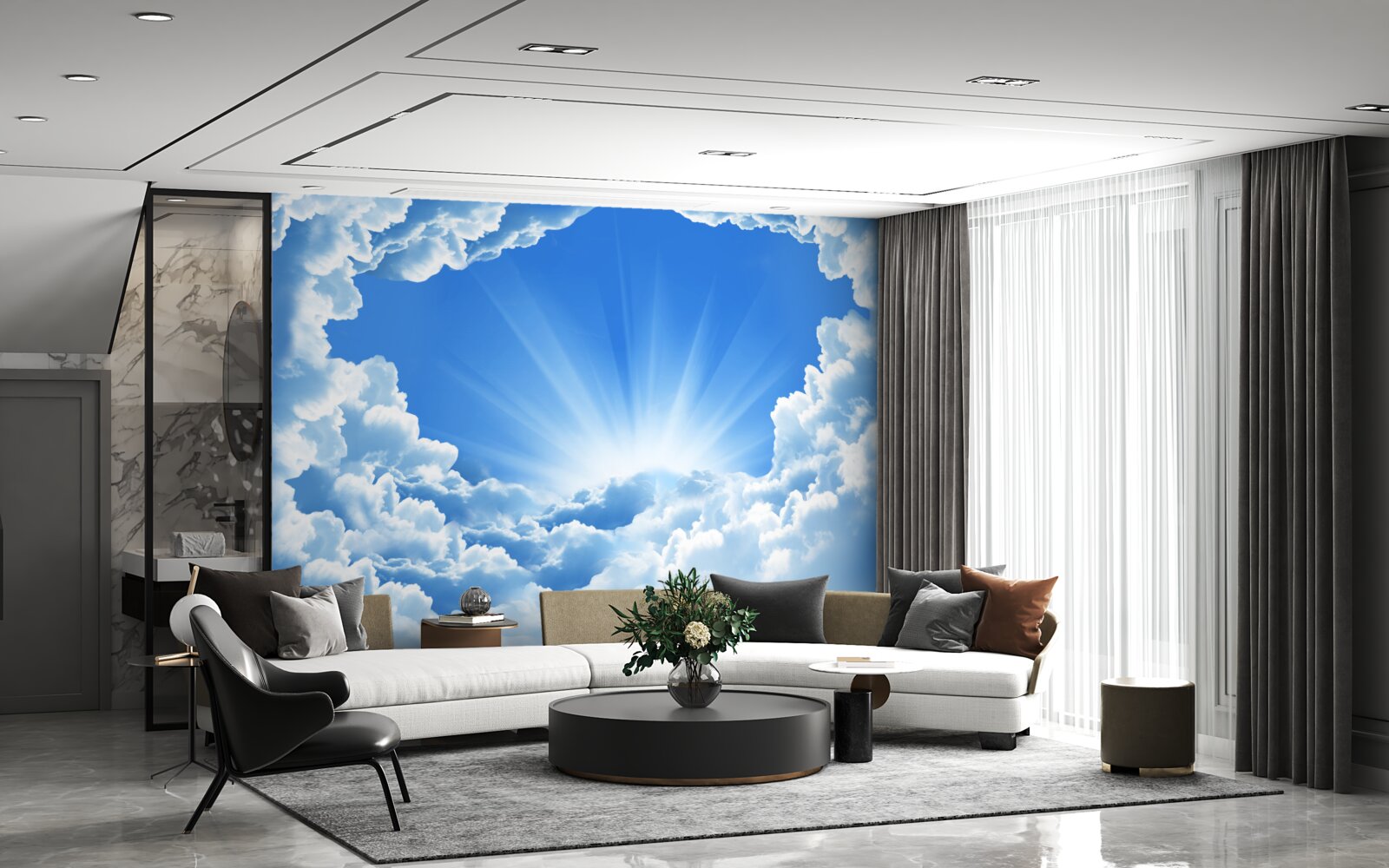 Fotobehang ochtendschemering achter de wolken