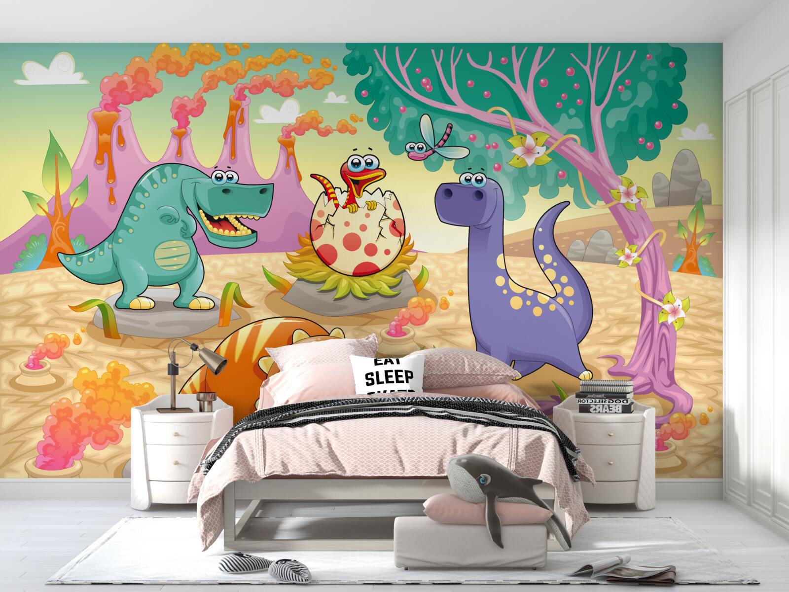 Fotobehang dinosaurussen op het gazon
