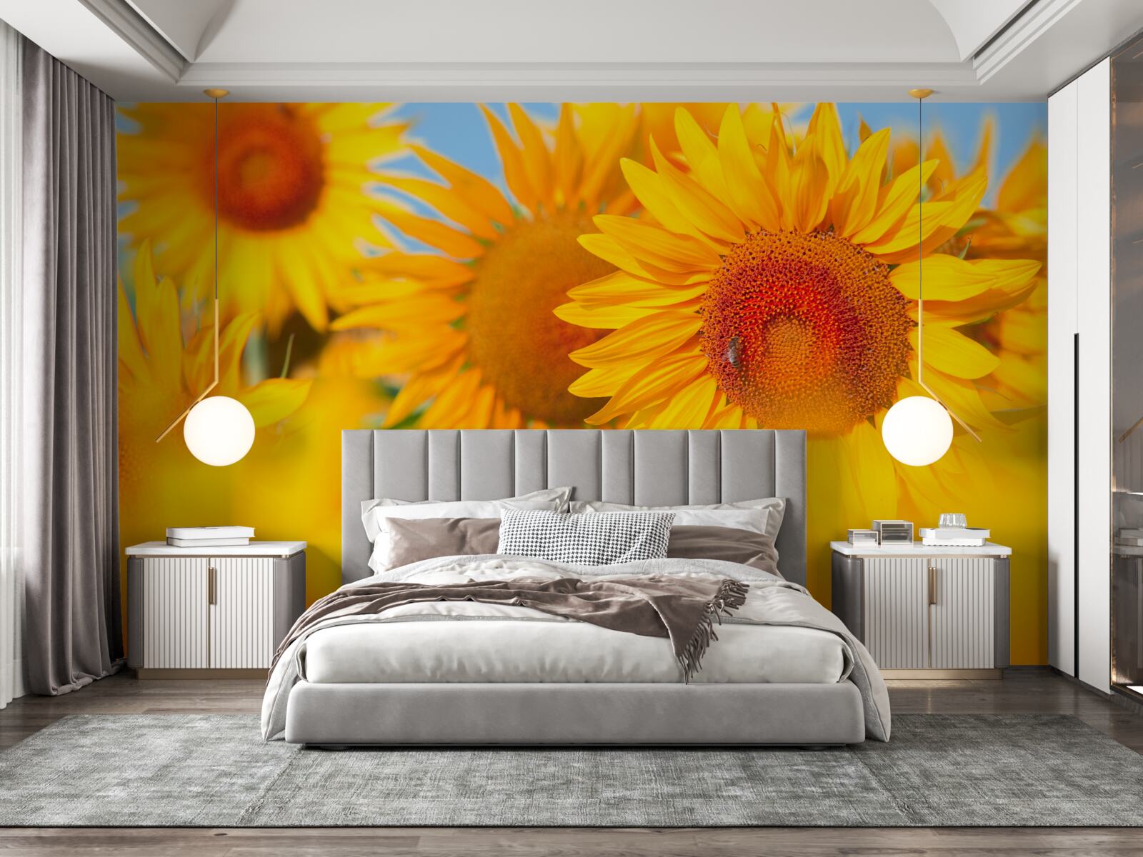 Fotobehang zonnebloemen onder de zon