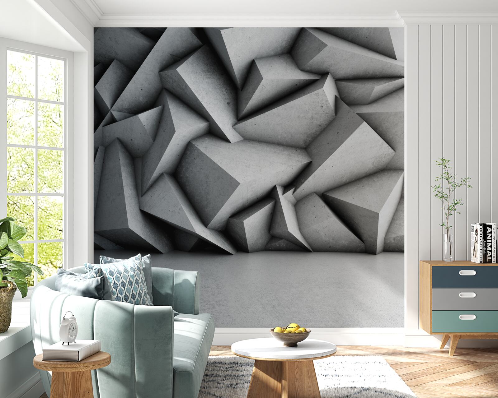 Fotobehang grote 3d figuren op grijze achtergrond