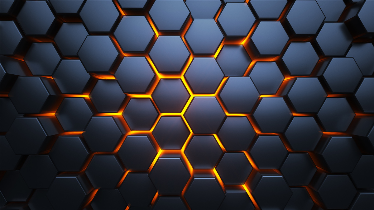 Fotobehang hexagonale collectie met gouden verlichting