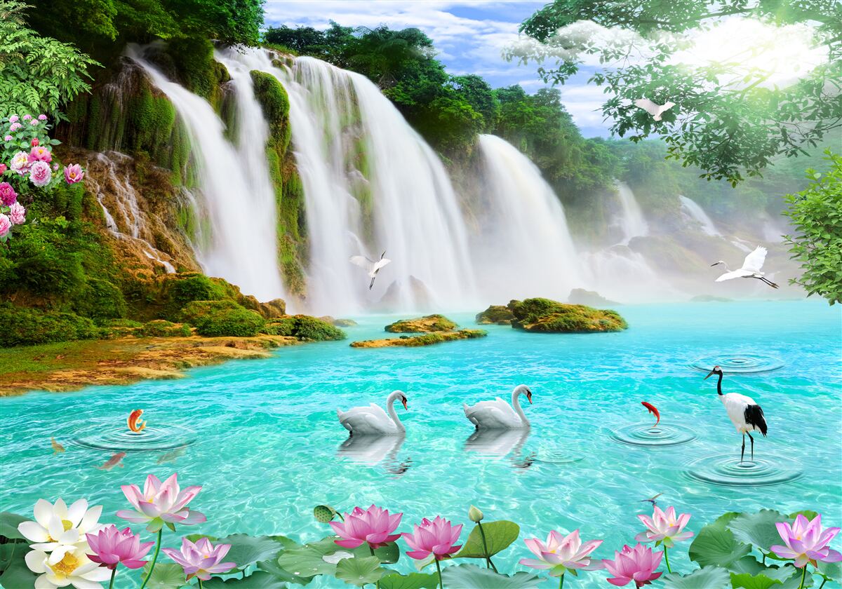 Fotobehang het water bij de zwaanwaterval is kristalblauw