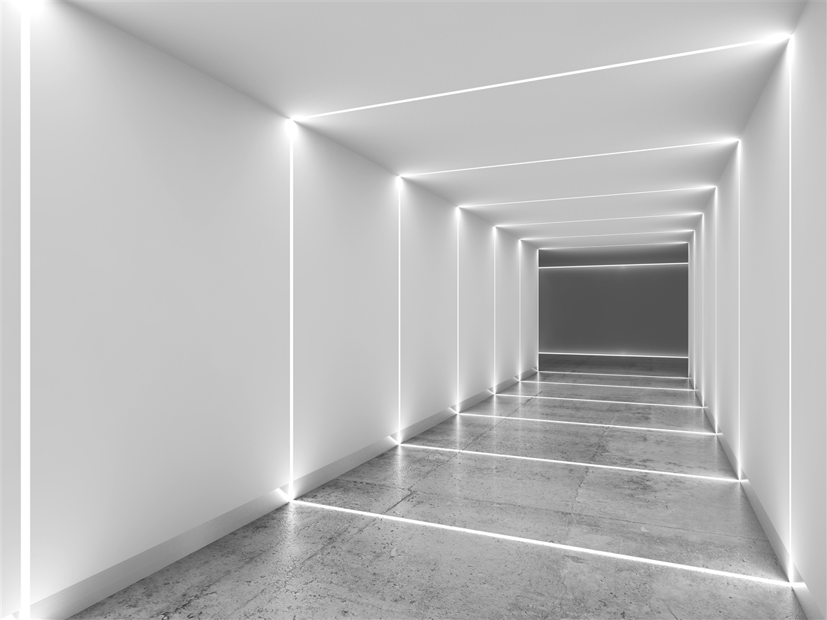 Fotobehang doorgang verlicht door wit licht