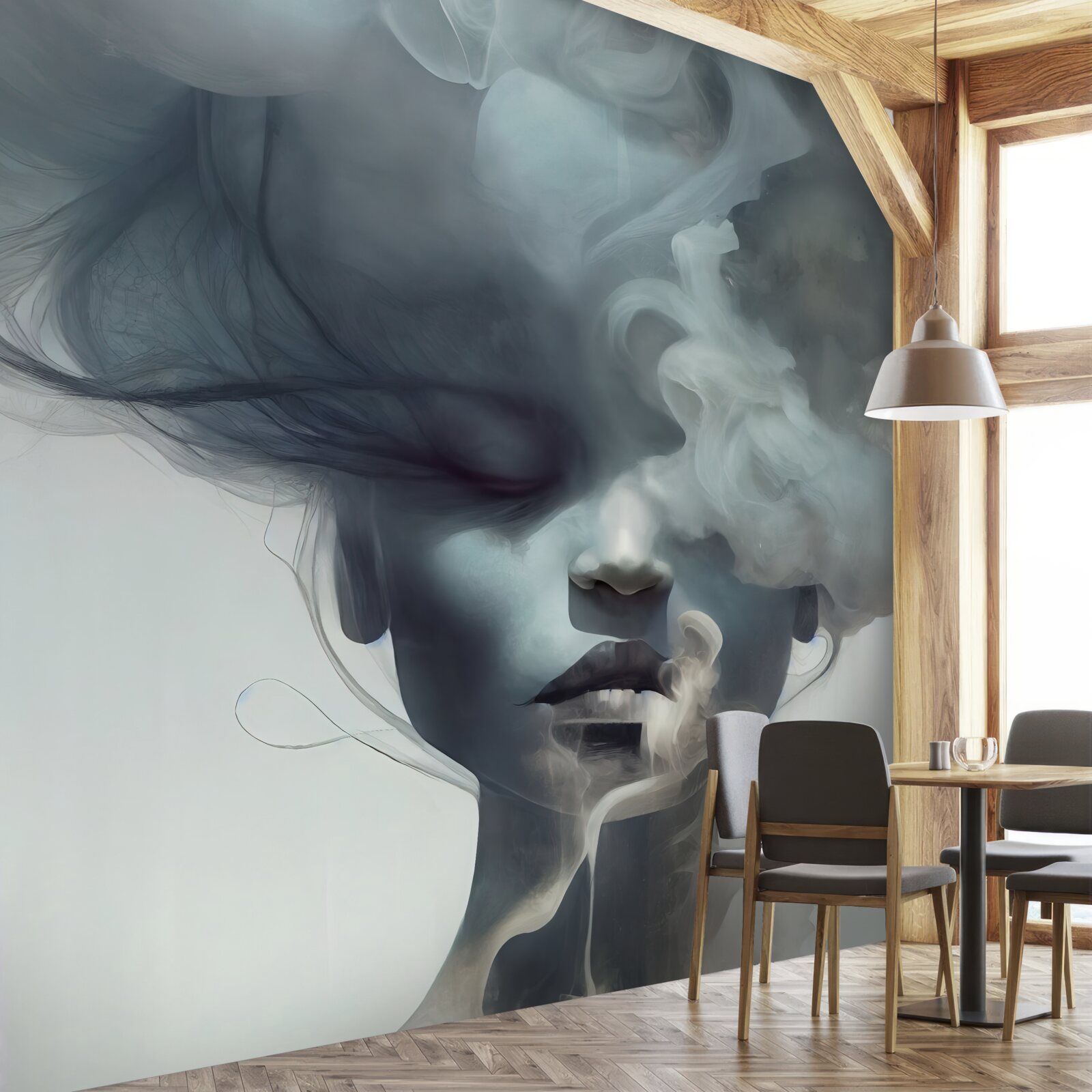 Fotobehang vrouw in de grijze mist