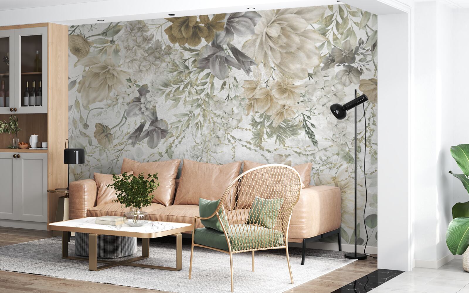 Fotobehang een concept gemaakt van herfstbladeren en bloemen