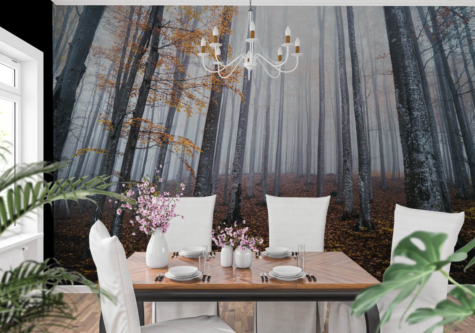 Fotobehang mist in een sierlijk herfstbos