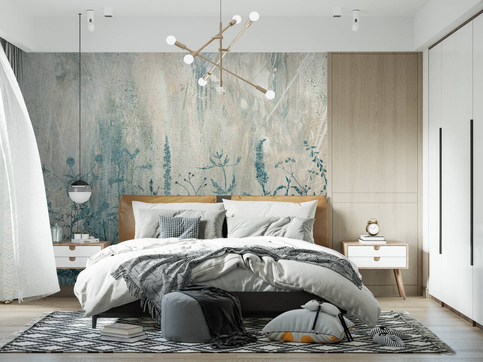 Fotobehang tijdens zware regenval bloeien veldplanten