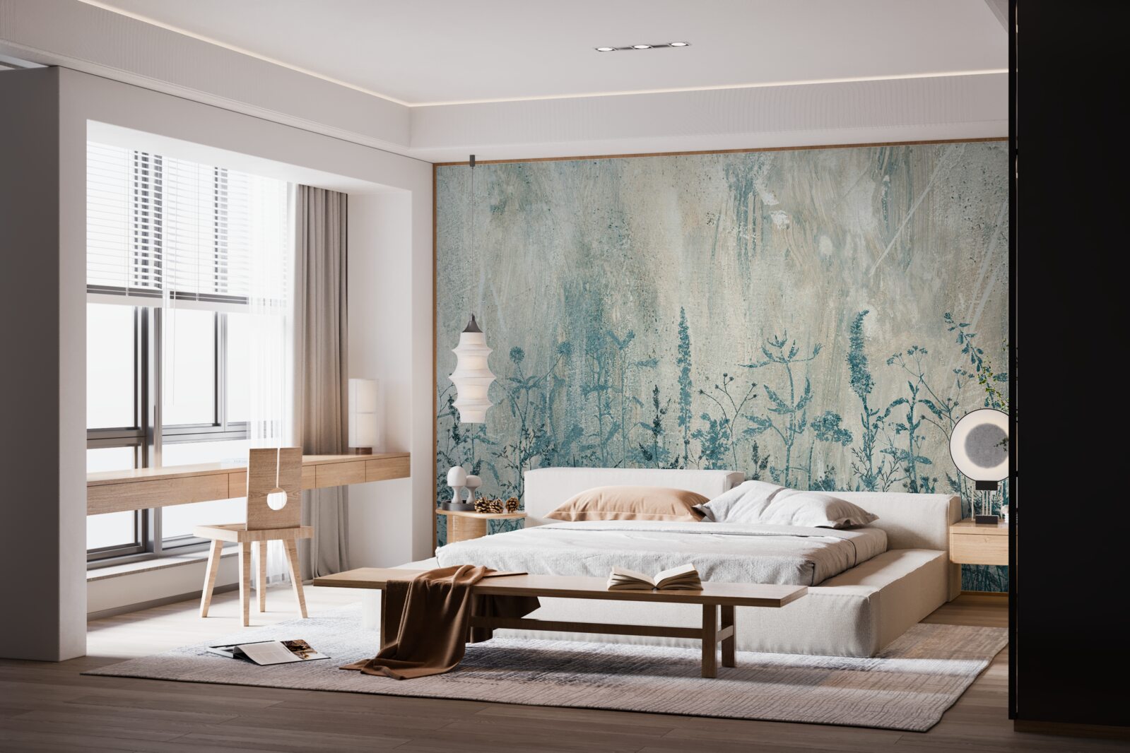 Fotobehang tijdens zware regenval bloeien veldplanten